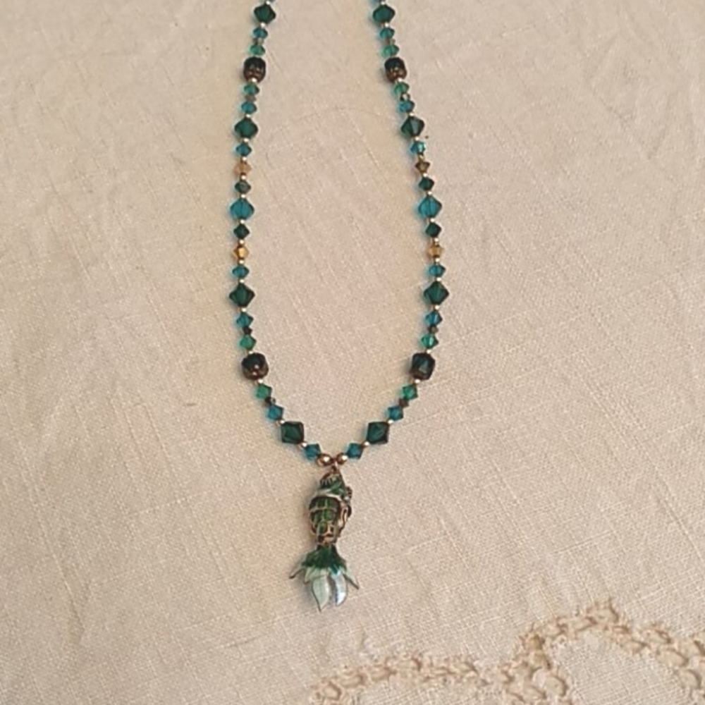Tourmaline necklace with articulated fish charm